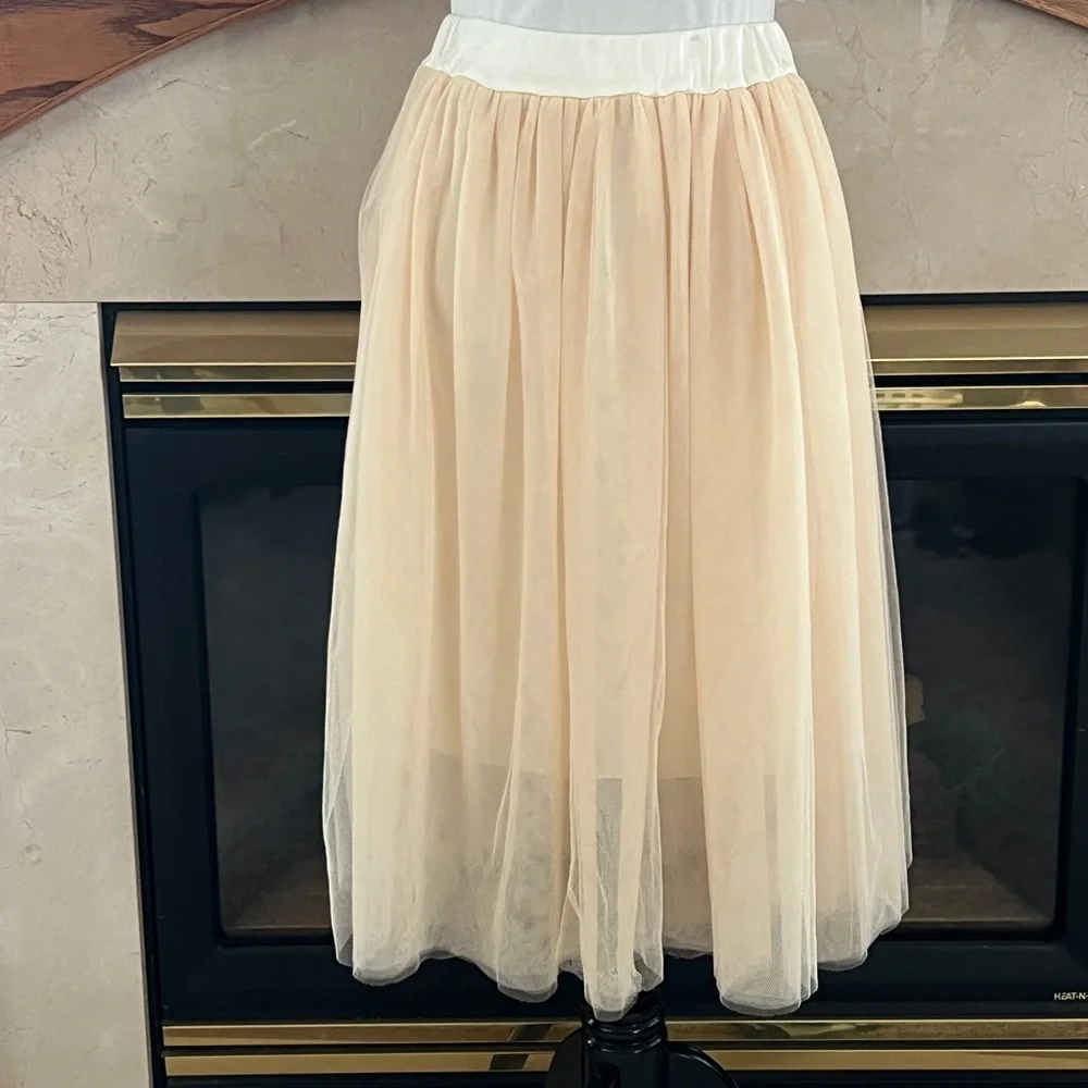 Baluoke Champagne Layered Midi Tulle Tutu‎ Skirt Size Small/Medium